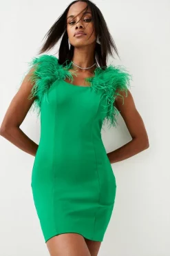 Budget 👏 Karen Millen Feather Strap Ponte Mini 👗 Dress 😀 -PARTY DRESSES Sales Store womens black feather strap ponte mini dress 1 3