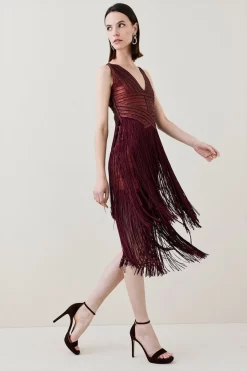 Best Sale π₯ Karen Millen Foiled Bandage Knit Fringe Tiered Midi π Dress π₯° 15 Best Sale π₯ Karen Millen Foiled Bandage Knit Fringe Tiered Midi π Dress π₯° -PARTY DRESSES Sales Store womens black foiled bandage knit fringe tiered midi dress 1