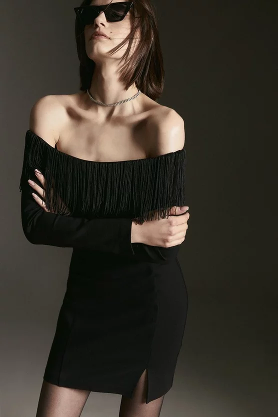 Flash Sale π Karen Millen Fringed Ponte Detail Bardot Mini π Dress π 8 Flash Sale π Karen Millen Fringed Ponte Detail Bardot Mini π Dress π - Image 6