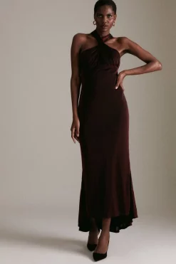 Best deal 🎁 Karen Millen Halter Neck Sparkle Jersey Maxi 👗 Dress 😀 -PARTY DRESSES Sales Store womens black halter neck sparkle jersey maxi dress 1