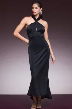 Best deal 🎁 Karen Millen Halter Neck Sparkle Jersey Maxi 👗 Dress 😀 -PARTY DRESSES Sales Store womens black halter neck sparkle jersey maxi dress