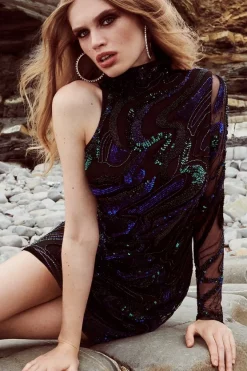 Promo ⭐ Karen Millen Hand Beaded And Embellished Mini 👗 Dress 🌟 -PARTY DRESSES Sales Store womens black hand beaded and embellished mini dress 1