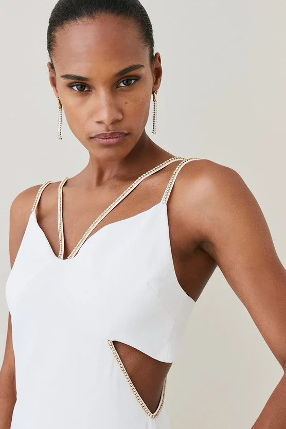 New π Karen Millen Soft Tailored Diamante Trim Cut Away Maxi π Dress π 8 New π Karen Millen Soft Tailored Diamante Trim Cut Away Maxi π Dress π - Image 6