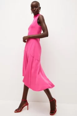 Cheapest 💯 Karen Millen Soft Tailored High Low Midi 👗 Dress 🧨 -PARTY DRESSES Sales Store womens black soft tailored high low midi dress 3