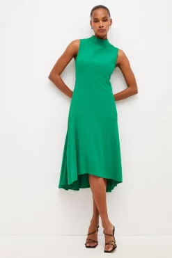 Cheapest 💯 Karen Millen Soft Tailored High Low Midi 👗 Dress 🧨 -PARTY DRESSES Sales Store womens black soft tailored high low midi dress 4