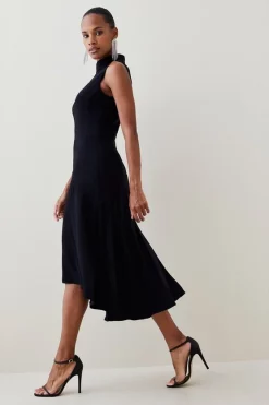 Coupon 🎉 Karen Millen Tall Soft Tailored High Low Midi 👗 Dress ❤️ -PARTY DRESSES Sales Store womens black tall soft tailored high low midi dress 1