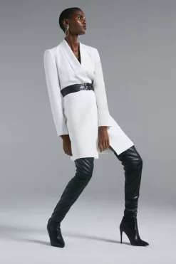 Wholesale ⌛ Karen Millen Tuxedo Wrap Mini 👗 Dress 🎁 -PARTY DRESSES Sales Store womens black tuxedo wrap mini dress