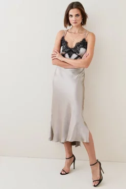 Hot Sale π― Karen Millen Textured Satin Lace Trim Woven Maxi Slip π Dress π 13 Hot Sale π― Karen Millen Textured Satin Lace Trim Woven Maxi Slip π Dress π -PARTY DRESSES Sales Store womens blue textured satin lace trim woven maxi slip dress 1