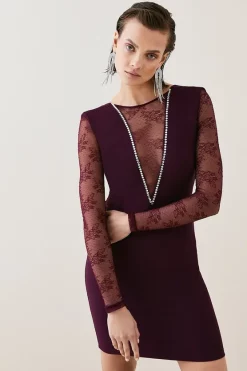 Brand new π Karen Millen Lace Front Diamante Mini π Dress π 14 Brand new π Karen Millen Lace Front Diamante Mini π Dress π -PARTY DRESSES Sales Store womens burgundy lace front diamante mini dress