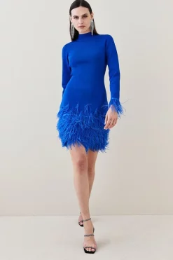 Deals 🥰 Karen Millen Feather Hem Knit Mini 👗 Dress 🔔 -PARTY DRESSES Sales Store womens cobalt feather hem knit mini dress