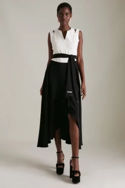 Deals ✨ Karen Millen Soft Tailored Waterfall Maxi 👗 Dress ✨ -PARTY DRESSES Sales Store womens coral soft tailored waterfall maxi dress 1