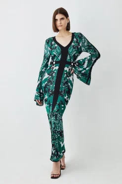 Outlet 🧨 Karen Millen Tall Slinky Jacquard Full Sleeve Knitted Maxi 👗 Dress ✔️ -PARTY DRESSES Sales Store womens green tall slinky jacquard full sleeve knitted maxi dress
