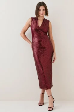 Flash Sale 😉 Karen Millen All Over Sequin Mesh Detail Midi 👗 Dress 🤩 -PARTY DRESSES Sales Store womens ink all over sequin mesh detail midi dress 1