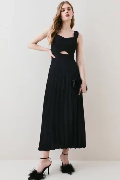 Coupon 👏 Karen Millen Compact Stretch Contrast Midi Pleat 👗 Dress 🌟 -PARTY DRESSES Sales Store womens ivory compact stretch contrast midi pleat dress 1