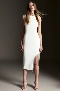 Deals π Karen Millen Crystal Fringe Diamante Back Pencil π Dress π 15 Deals π Karen Millen Crystal Fringe Diamante Back Pencil π Dress π -PARTY DRESSES Sales Store womens ivory crystal fringe diamante back pencil dress