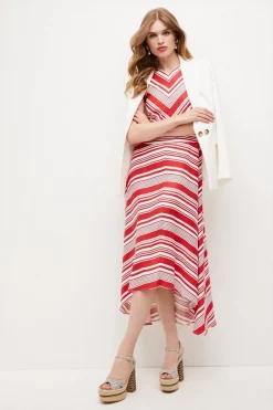 Budget 🌟 Karen Millen Stripe Cross Front Midi 👗 Dress ✨ -PARTY DRESSES Sales Store womens ivory stripe cross front midi dress 1