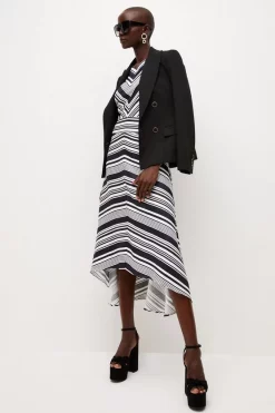 Budget 🌟 Karen Millen Stripe Cross Front Midi 👗 Dress ✨ -PARTY DRESSES Sales Store womens ivory stripe cross front midi dress 2