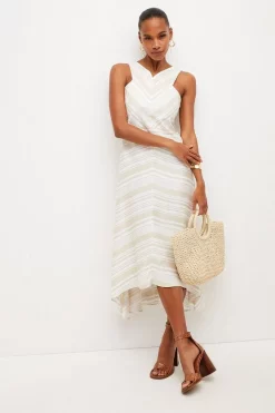 Budget 🌟 Karen Millen Stripe Cross Front Midi 👗 Dress ✨ -PARTY DRESSES Sales Store womens ivory stripe cross front midi dress