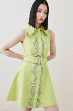Promo βοΈ Karen Millen Ponte Belted Stud Skater Mini π Dress π€© 13 Promo βοΈ Karen Millen Ponte Belted Stud Skater Mini π Dress π€© -PARTY DRESSES Sales Store womens lime ponte belted stud skater mini dress