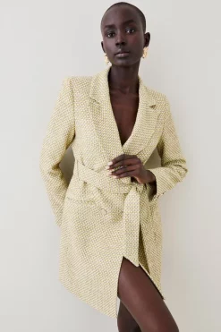 Deals 🧨 Karen Millen Tweed Blazer Cuff Mini 👗 Dress 🌟 -PARTY DRESSES Sales Store womens lime tweed blazer cuff mini dress