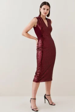 Best Sale 👍 Karen Millen Petite Sequin Midi 👗 Dress 🤩 -PARTY DRESSES Sales Store womens merlot petite sequin midi dress