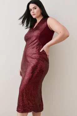 Cheapest 😍 Karen Millen Plus Size Sequin Midi 👗 Dress ❤️ -PARTY DRESSES Sales Store womens merlot plus size sequin midi dress