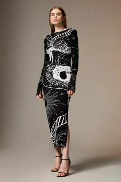 Best Sale 😉 Karen Millen British Museum Celestial Snake Knit Jacquard 👗 Dress 👍 -PARTY DRESSES Sales Store womens mono british museum celestial snake knit jacquard dress