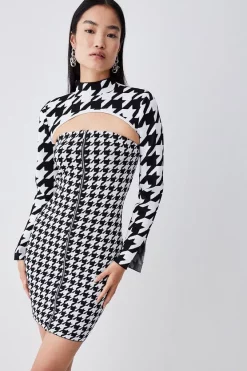 Deals 😉 Karen Millen 🐕 Dogtooth Co-ord Knit Mini 👗 Dress 🔥 -PARTY DRESSES Sales Store womens mono dogtooth co ord knit mini dress