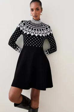 Cheap ✔️ Karen Millen Embellished Funnel Neck Knit Midi 👗 Dress 🥰 -PARTY DRESSES Sales Store womens mono embellished funnel neck knit midi dress