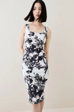 Hot Sale 😀 Karen Millen Italian Signature Stretch Mono Silhouette Midi 👗 Dress ✨ -PARTY DRESSES Sales Store womens mono italian signature stretch mono silhouette midi dress