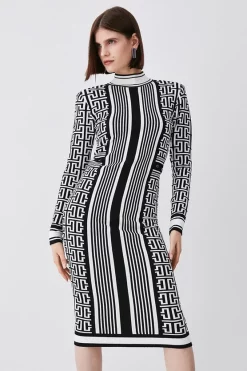 Top 10 😀 Karen Millen Mono Jacquard Knit Midi 👗 Dress 🤩 -PARTY DRESSES Sales Store womens mono mono jacquard knit midi dress