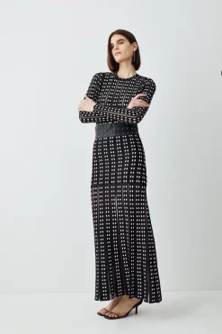 Hot Sale 🔥 Karen Millen Sheer Knit Polka Dot Stud Detail Jacquard Maxi 👗 Dress 🎉 -PARTY DRESSES Sales Store womens mono sheer knit polka dot stud detail jacquard maxi dress 1