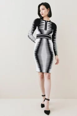 Buy ⌛ Karen Millen Space Dye Jacquard Knit Zip Midi 👗 Dress 😍 -PARTY DRESSES Sales Store womens mono space dye jacquard knit zip midi dress