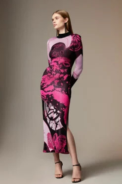 Cheapest 🎉 Karen Millen British Museum Slinky Knit Star Mapped Jacquard Midaxi 👗 Dress 👍 -PARTY DRESSES Sales Store womens multi british museum slinky knit star mapped jacquard midaxi dress