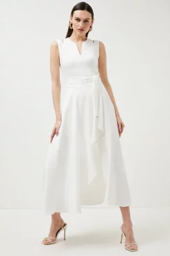 Best deal 🎁 Karen Millen Compact Stretch Viscose Waterfall Midaxi 👗 Dress 😍 -PARTY DRESSES Sales Store womens mustard compact stretch viscose waterfall midaxi dress