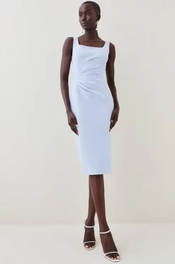 Budget 🧨 Karen Millen Structured Crepe Strap Midi Tailored 👗 Dress 😍 -PARTY DRESSES Sales Store womens navy structured crepe strap midi tailored dress 1