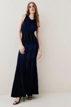 Best reviews of 🔔 Karen Millen Contrast Jacquard Stud Detail Knit Maxi 👗 Dress 🛒 -PARTY DRESSES Sales Store womens orange contrast jacquard stud detail knit maxi dress
