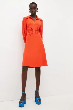 Deals π Karen Millen Ruched Button Through Collared Jersey Midi π Dress π― 11 Deals π Karen Millen Ruched Button Through Collared Jersey Midi π Dress π― -PARTY DRESSES Sales Store womens orange ruched button through collared jersey midi dress