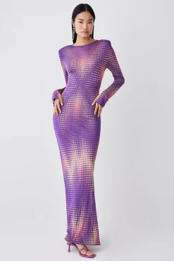 Deals 🥰 Karen Millen Mirrored Knitted Maxi Column 👗 Dress 🔥 -PARTY DRESSES Sales Store womens purple mirrored knitted maxi column dress