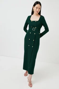 New 🎉 Karen Millen Compact Viscose Tux Sleeved Belted Maxi 👗 Dress ⌛ -PARTY DRESSES Sales Store womens red compact viscose tux sleeved belted maxi dress