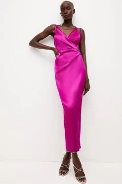 Best Pirce ❤️ Karen Millen Italian Structured Satin Strappy Maxi 👗 Dress ⌛ -PARTY DRESSES Sales Store womens red italian structured satin strappy maxi dress 3