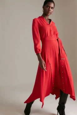 Best Pirce ⌛ Karen Millen Soft Tailored Button Detail Hi-low Hem Maxi 👗 Dress 🔔 -PARTY DRESSES Sales Store womens red soft tailored button detail hi low hem maxi dress