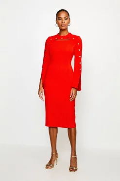 Wholesale ⌛ Karen Millen Stud Detail Split Sleeve Pencil Midi 👗 Dress 🔥 -PARTY DRESSES Sales Store womens red stud detail split sleeve pencil midi dress 1