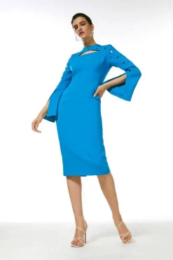 Wholesale ⌛ Karen Millen Stud Detail Split Sleeve Pencil Midi 👗 Dress 🔥 -PARTY DRESSES Sales Store womens red stud detail split sleeve pencil midi dress 2