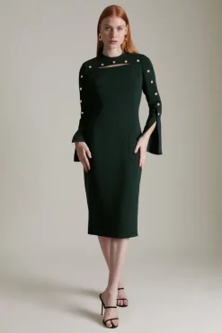 Wholesale ⌛ Karen Millen Stud Detail Split Sleeve Pencil Midi 👗 Dress 🔥 -PARTY DRESSES Sales Store womens red stud detail split sleeve pencil midi dress