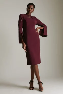 Wholesale ⌛ Karen Millen Stud Detail Split Sleeve Pencil Midi 👗 Dress 🔥 -PARTY DRESSES Sales Store womens red stud detail split sleeve pencil midi dress 4